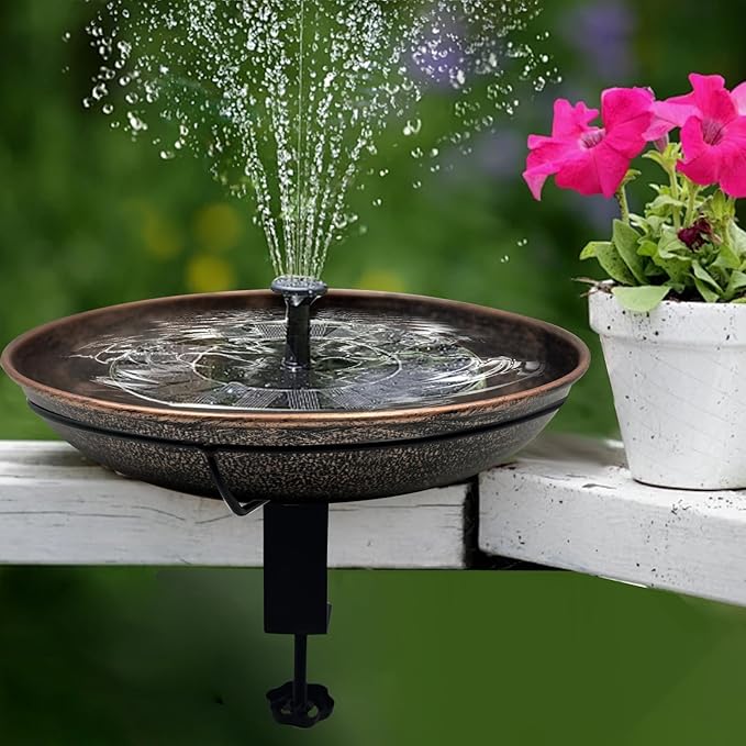 Deck Mounted Bird Bath, Easy to Clean12 Detachable Bath Bowl, Metal Birdbath for Outside with Sturdy Adjustable Clamp for Railing Balcony Fence Outdoor Decor 0.7 Gallon