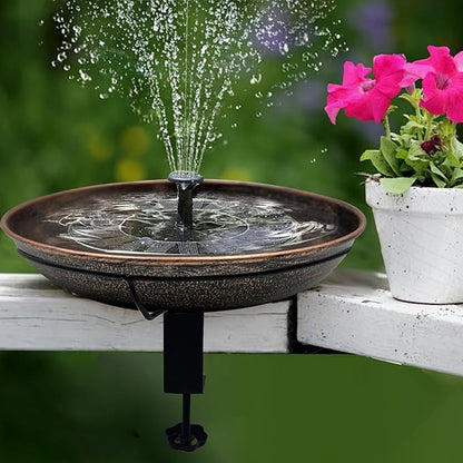 Deck Mounted Bird Bath, Easy to Clean12 Detachable Bath Bowl, Metal Birdbath for Outside with Sturdy Adjustable Clamp for Railing Balcony Fence Outdoor Decor 0.7 Gallon