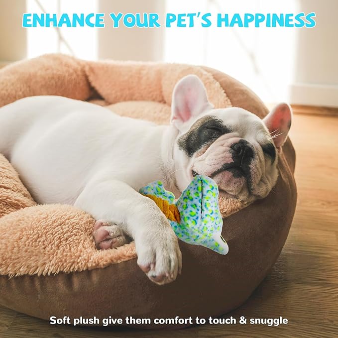 Crinkle Dog Toys Squeaky Plush No Stuffing Cute Puppy Stuffless Tough Rop Pull Toy, Fun Dog Stuffed Animals Durable Chew Set for Small Medium Large Pup (Large, Lizard)