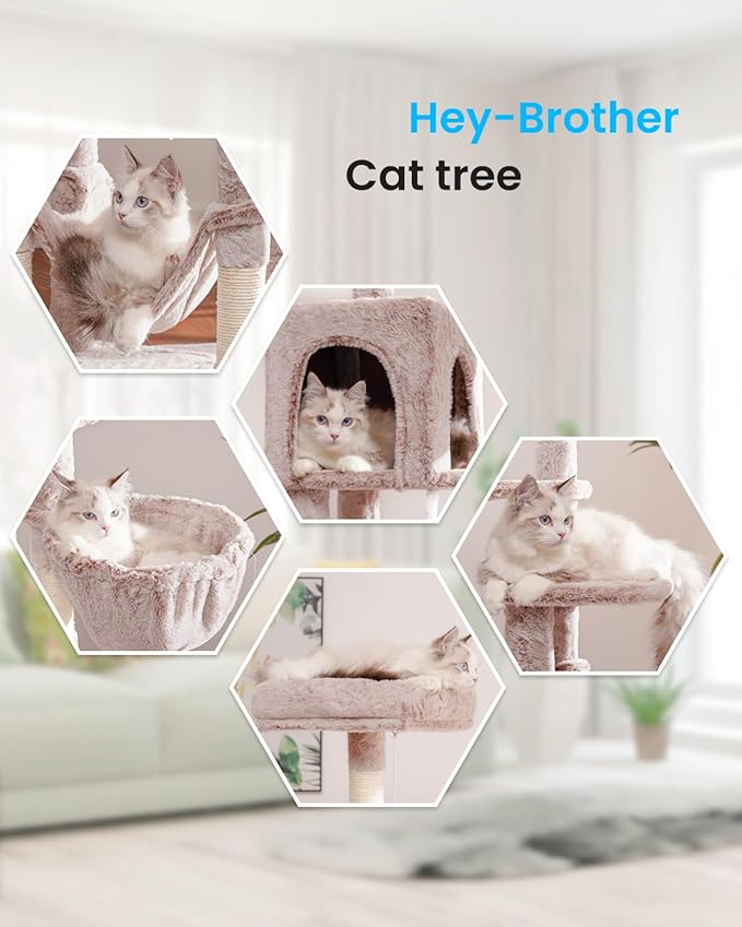 Hey-brother Cat Tree with Large Hammock, Multi-Level Cat Tower for Indoor Cats, Cat Condo with Sisal-Covered Scratching Posts and Top Perch, Muchroom MPJ050MU
