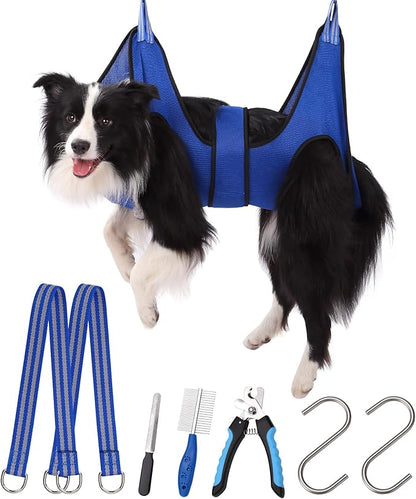Dog Grooming Hammock XL Size Hanging Harness for Nail Clipping/Trimming, Dog Hammock for Nail Trim with Clipper, Groomin Sling Holder Hanger Wide Strap Sewed