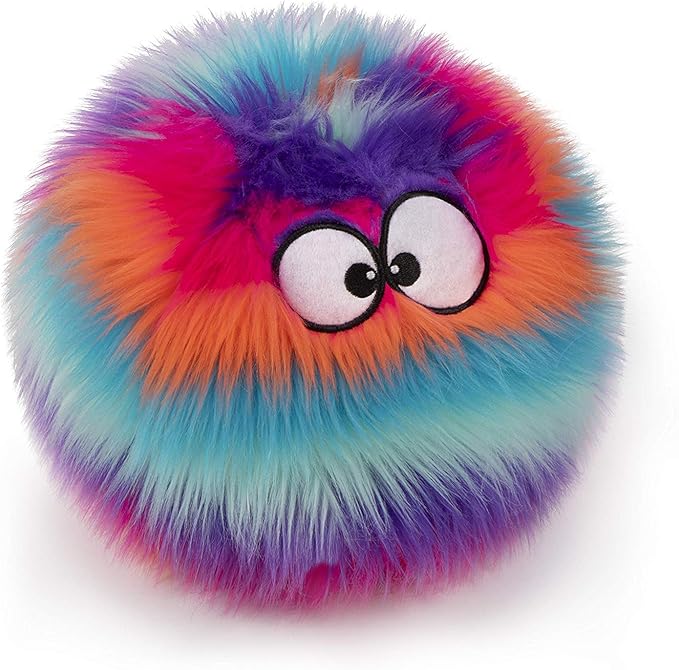 goDog Furballz Squeaky Plush Ball Dog Toy, Chew Guard Technology - Cool Rainbow, Large