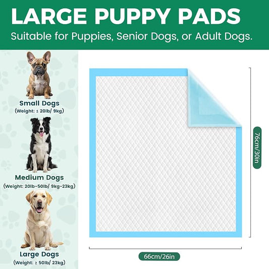 YOPETKI Large Puppy Pads 30"x26" 100 Count, Disposable Dog Pee Pads Leak-Proof, Large Pee Pads for Dogs 100 Bulk Pack, Large Absorbent & Quick-Dry Pet Potty Training Pads for Dogs, Puppies, Doggy