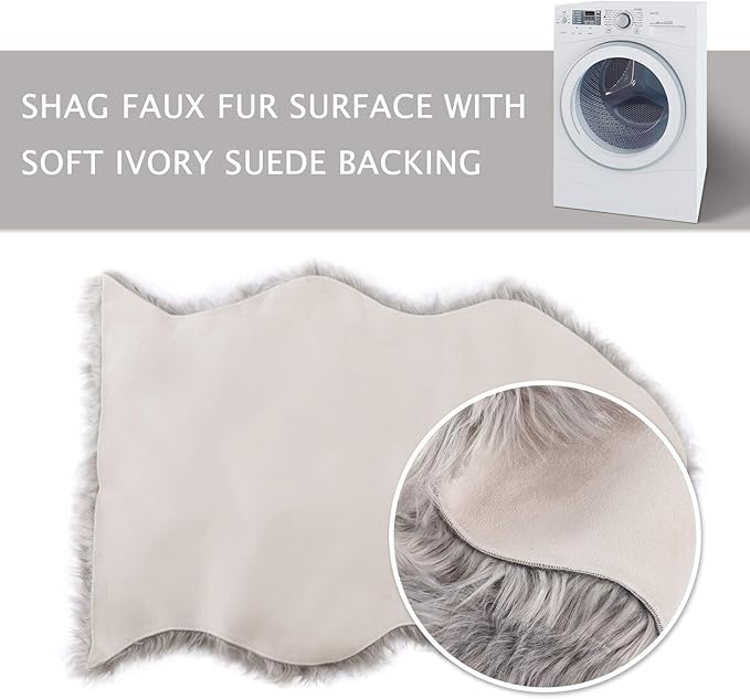 Asrug Faux Fur Dog Rug Plush and Fluffy Dog Mat Ultra Cozy Pet Throw Rug for Dogs Cats, Luxury Soft Faux Sheepskin Rug, Small Blanket for Dog,Shag Fur Area Rugs for Bedroom, Grey, 24 by 36 inches