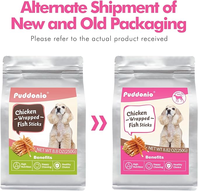 Dog Treats, Chicken Wrapped Cod Sticks, Rawhide Free Dog Chews, Healthy Soft Treats for Small Dogs, 8.82 oz