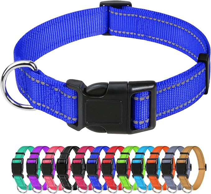 TagME Reflective Nylon Dog Collars, Adjustable Classic Pet Collar with Quick Release Buckle for Medium Dogs, Royal Blue, 1.0" Width