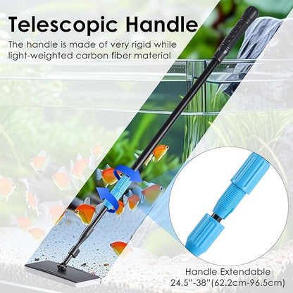 AquaMiracle 6 in 1 Aquarium Cleaning Tool Kit Fish Tank Cleaning Kit for 20-160 Gallon Tank with Telescopic Long Handle, Algae Scraper, Scrubber Pads, Tube Cleaner, Fish net, Gravel Rake