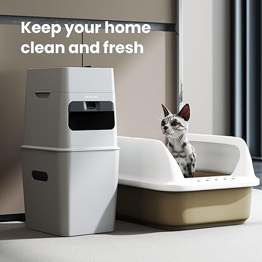Neakasa PooGuard Litter Disposal Bin, 9.2L Trash Can for Cat Litter, Dog Waste & Diapers, with Viewing Window, Wider Opening, and 4-Month Refill Bag (Grey)