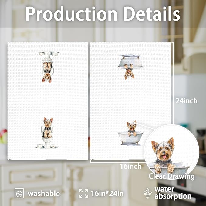 Funny Yorkshire Terrier Dog Hand Towels Set of 2, Gifts for Yorkshire Terrier Dog Owners Lovers, Puppy Decor for Bathroom, Pet Lovers Gifts Toilet Hand Towels for Bathroom Washroom, 16x24In
