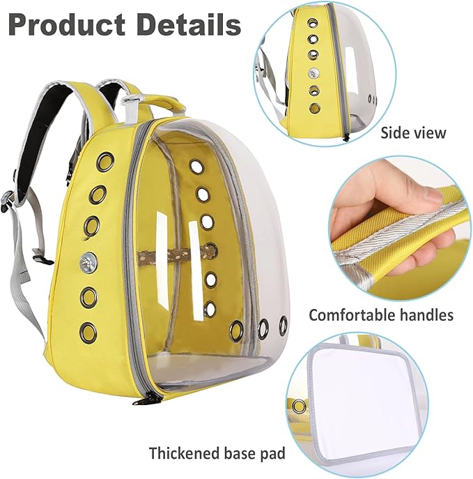 Bird Carrier Backpack with Wood Perch, Transparent Bird Travel Cage, Portable Pet Carrier Backpack, Breathable Hangbag for Vet Transport Camping Hiking (Grey)