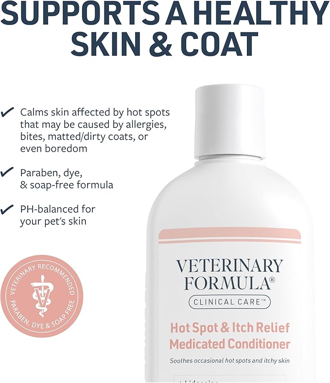 Veterinary Formula Clinical Care Hot Spot & Itch Relief Cat & Dog Medicated Conditioner, 16 oz – Oatmeal Conditions Skin for a Lustrous Coat, Formulated to Help Alleviate Itchy Skin