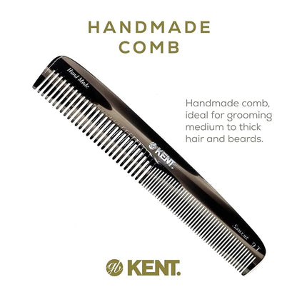 Kent 9T Black Graphite Fine Tooth and Wide Tooth Detangler Hair Combs - Large Handmade and Saw-Cut Dressing Comb - Wet Hair Comb for Women and Durable Grooming Comb for Men Made in England