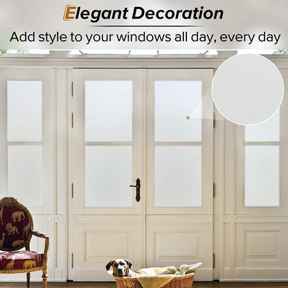 rabbitgoo Window Privacy Film, Frosted Glass Window Clings, Static Cling UV Heat Blocking Door Stickers for Home Bathroom, Removable Indoor Decal Coverings Day and Night, Pure, 35.4 x 78.7 Inches