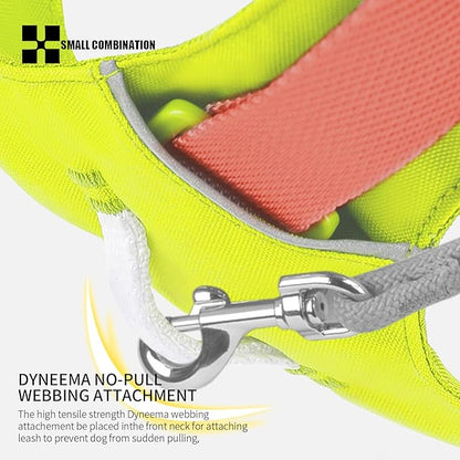 Lightweight Dog Harness, Large to Very Large Breeds, Adjustable Fit.Pet Harness with Pocket, Dog Training Harness for Outdoor Walking Running, Hiking (Lemon Yellow, XS)