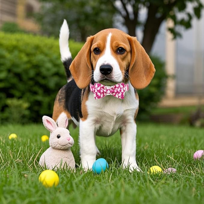 Maca Bates Easter Day Rabbit Dog Collar with Fancy Bow Tie for Extra Small Girl Boy Dogs, Pink Bunny Pattern,Adjustable Durable Soft Breakaway Collars for Male Female Puppy