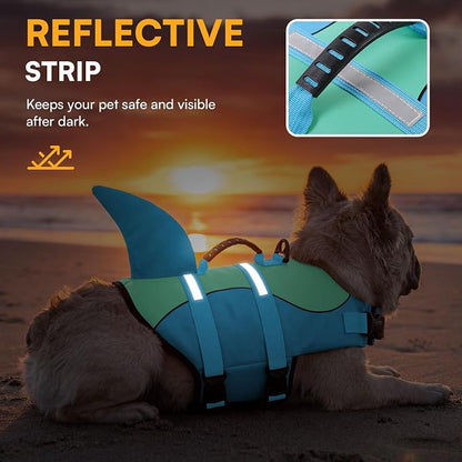 Shark Dog Life Jacket, Dog Life Vests for Boating, High Buoyant Pet Life Vest for Swimming, Adjustable Easy On Cat Life Jackets for Small, Medium, Large Dogs (Pool Blue,S)