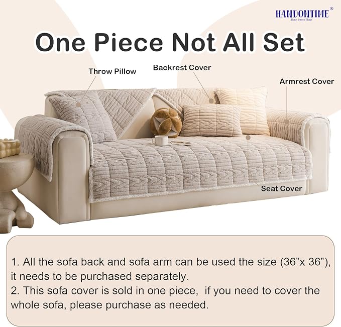 HANDONTIME Dog Couch Cover Protector, Fuzzy Couch Cover for Dogs Washable, Non Slip Geometric Jacquard Sofa Covers for 3 Cushion Couch Sofa Protector Pet Friendly Pets Mat(Khaki, 35.4" x 70.9")
