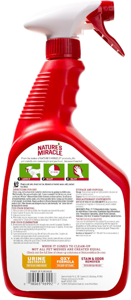 Nature's Miracle Advanced Cat Stain and Odor Eliminator Spray,Severe Mess Enzymatic Formula,32 fl oz,(Pack of 2)