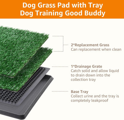 LOOBANI Dog Grass Pad with Tray - Dog Litter Box - Indoor Potty for Apartment and Patio Training - with 2 Packs Grass Pee Pads for Replacement, 16×20 Inch