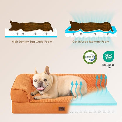 EHEYCIGA Memory Foam Dog Bed for Crate, Large Orthopedic Dog Bed, Pumpkin | Washable Removable Cover, Waterproof Flat Pet Sofa Couch with Nonskid Bottom, 36x27x6