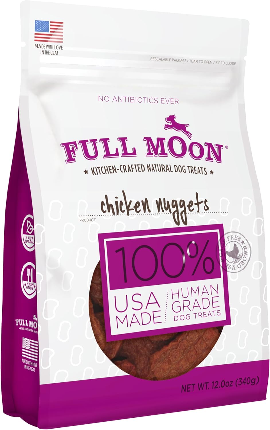 Full Moon Chicken Nuggets Healthy All Natural Dog Treats Human Grade Made in USA 12 oz