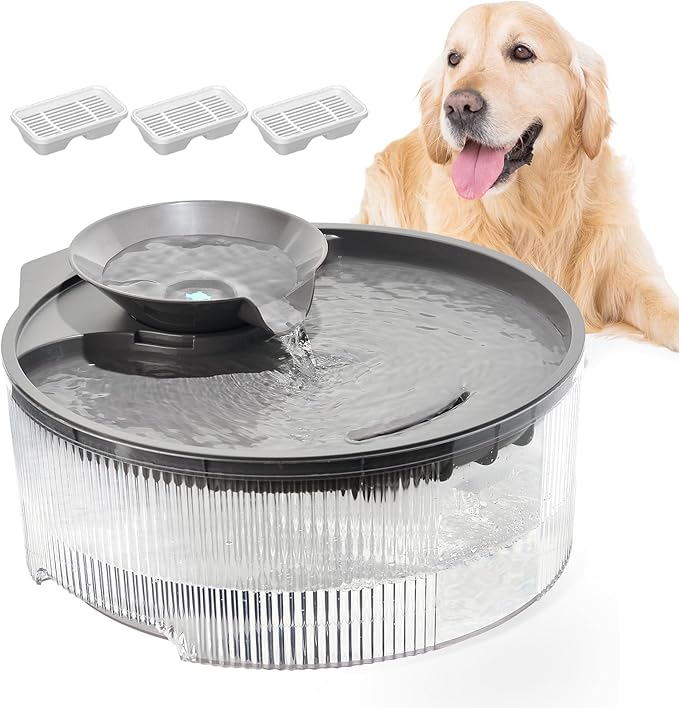 Dog Water Fountain, 5L/169oz Pet Water Fountain with Transparent Design and 3 Filters, Dog Water Bowl Dispenser with Quiet Pump, Ideal for Dogs, Cats and Multi-pet households