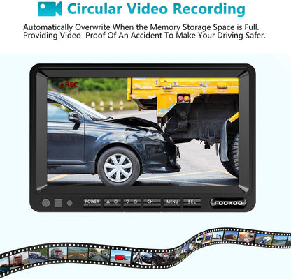 Fookoo ??7" HD 1080P Wired Backup Camera System, 7-inch Dual Split Screen Monitor W/Recording IP69 Waterproof Front View Rear View Camera Parking Lines for Truck/Trailer/RV/Skid Steer (FHD2)