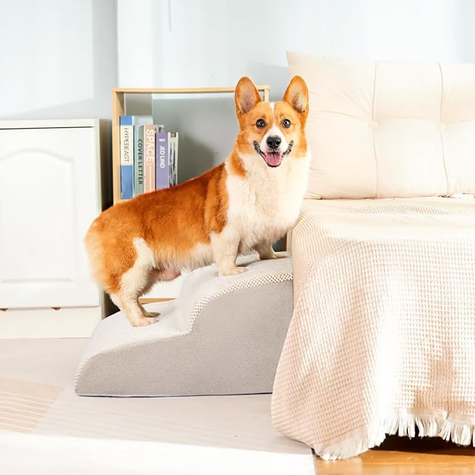 Dog Stairs for Small Dogs, High Density Foam Dog Ramp, Extra Wide Non-Slip Pet Steps for High Beds Or Couch, Soft Foam Doggie Ladder for Dogs Injured, Older Pets, Small Cats