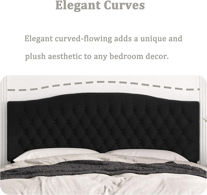 King Headboard Only, Upholstered Headboard King for Adjustable Bed Velvet Tufted Wall Mounted Head Board with Solid Wood Legs Head Board, Black