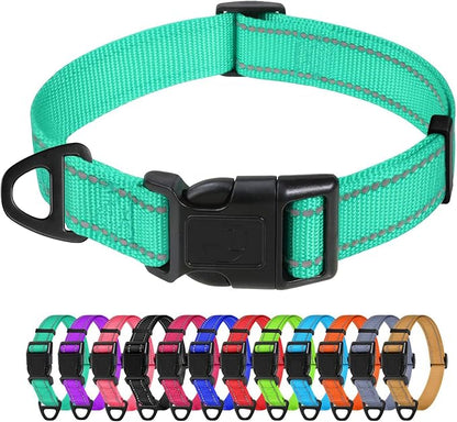 TagME Reflective Nylon Dog Collars, Adjustable Classic Pet Collar with Quick Release Buckle for Small Dogs, Turquoise, 3/4" Width