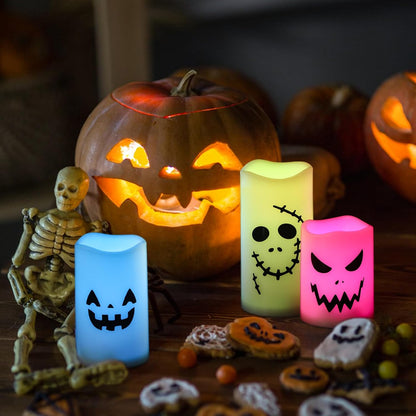 GenSwin Flameless LED Pillar Candles - Battery Operated, 12 Color Changing, Remote Timer, Perfect for Halloween, Fall Decor (3 x 4 x 5')