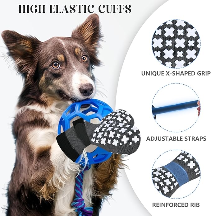 Non-Slip Dog Socks for Hardwood Floors Anti Slip Double-Sided Grippy Socks for Senior Dogs to Prevent Licking Paws, Scratching & Hot Pavement Premium Dog Paw Protector with Grippers Grey M