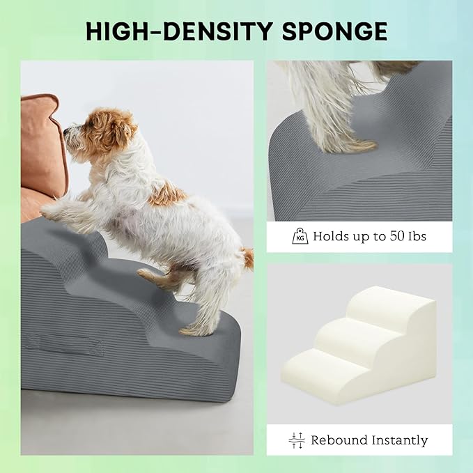 Dog Stairs & Steps for High Beds, 2 Steps High Density Foam Waterproof Dog Ramp for Small Dogs and Cats, Pet Stairs with Removable Washable Cover for Bed, Couch, Sofa and Car (H: 11.8")