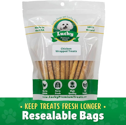 Chicken Wrapped Rawhide Dog Treats – 120ct. Rawhide Chew Sticks – Long Lasting Chews for Small Dogs Made in The USA with Natural Chicken and Beef Hide