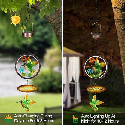 Hummingbird Solar Lantern Outdoor Waterproof Welcome Sign lamp Birthday Gifts for Women Mom Outside Hanging Lights Decor for Garden Yard Patio Backyard Porch