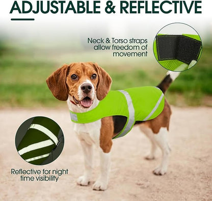 Kuoser Reflective Dog Vest, High Visibility Safety Vest for Medium to Large Dogs, Lightweight Pet Reflective Vests for Hunting Outdoor Activities Walking at Night, Fluorescent Green XL