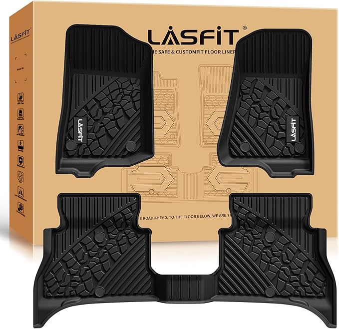 LASFIT Floor Mats for Jeep Wrangler Unlimited 4XE 2021-2024 2025 4 Door Plug-in Hybrid EV-Gas (PHEV), All Weather TPE Custom Fit Car Mats Floor Liners 1st & 2nd Row, Black
