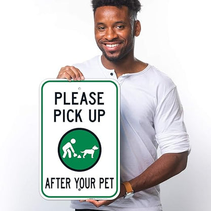 Clean Up After Your Dog Sign, Please Pick Up After Your Pet Sign, 12x18 Inches, 55 mil Thick HDPS (high Density polystyrene), Made in USA