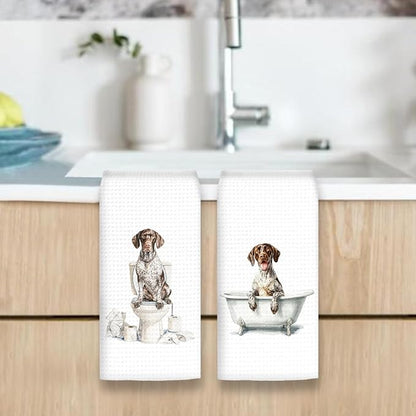 Funny German Shorthaired Pointer Dog Hand Towels Set of 2, Gifts for German Shorthaired Pointer Dog Owners Lovers, Pet Lovers Gifts Toilet Hand Towels for Bathroom Washroom, 16x24In