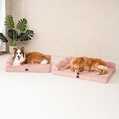 EHEYCIGA Memory Foam Dog Bed Large Size Dogs, Orthopedic Dog Bed Large with Washable Removable Cover, Waterproof Pet Sofa Couch with Nonskid Bottom, 36x27x6, Pink | Washable Removable Cover, Waterproof Flat Pet Sofa Couch with Nonskid Bottom, 36x27x6