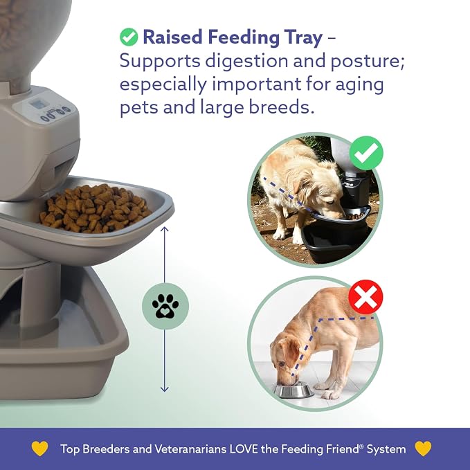 Feeding Friend® Automatic Dog & Cat Food Feeder with Water Dispenser – Smart Pet Feeder with Portion Control, OLED Display, Anti Jam Design, Battery Operated Dispenser for Medium Pets 15-30 lbs- Taupe