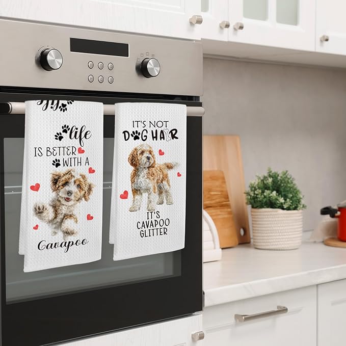 Cavapoo Gifts Kitchen Towels Set of 2, Dog Funny Hand Towels for Kitchen Bathroom Decor, Cavapoo for Dog Moms Lovers Owners Women Men Dishcloths Dish Towel 16X24 Inches