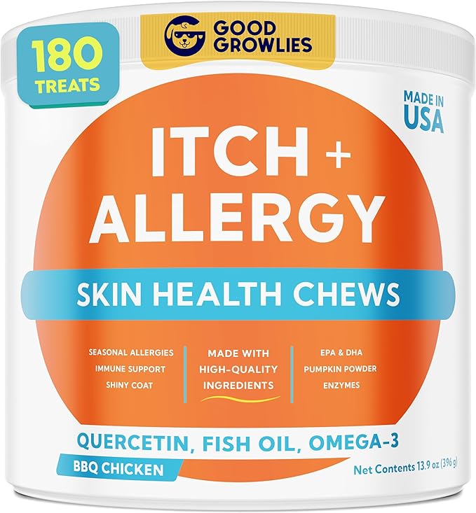 Dog Allergy Relief Chews — Anti-Itch Skin & Coat Supplement: No Fillers, Just Flavor - Itchy Skin Relief Treatment w/Omega 3 Fish Oil - Itching&Paw Licking - Dry Skin&Hot Spots - BBQ Chicken