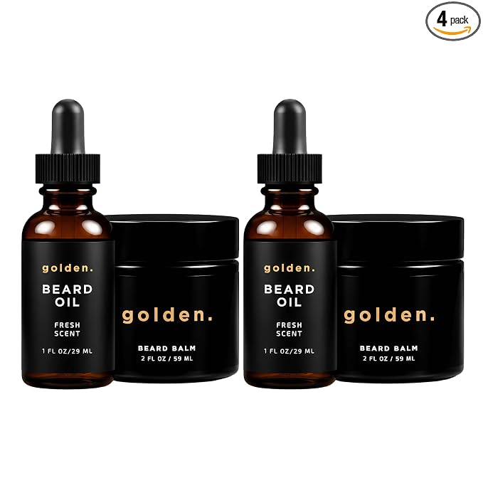Golden Grooming Beard Travel Kit for Men - TSA Friendly 4-Piece Grooming Set - Natural Beard Growth Oil & Balm Travel Essentials - Shea Butter Softener for Black Men