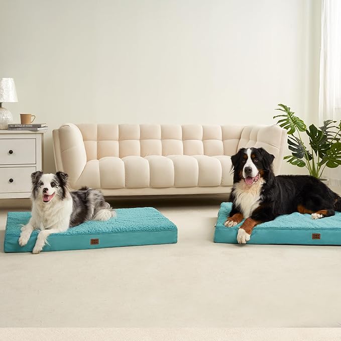 EHEYCIGA Orthopedic XL Dog Beds for Extra Large Dogs with Removable Washable Cover, Turquoise Blue, 44x32