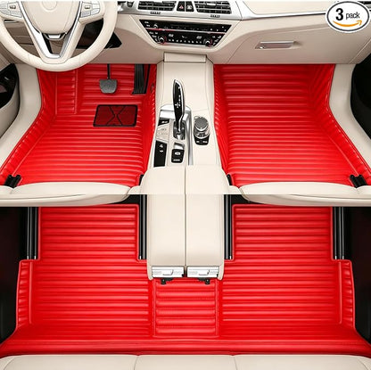 Custom Text + Image Car Mats, One-of-a-Kind Personalized Leather Floor Liners, All-Weather Full Set for Sedan SUV Truck Van(Red)
