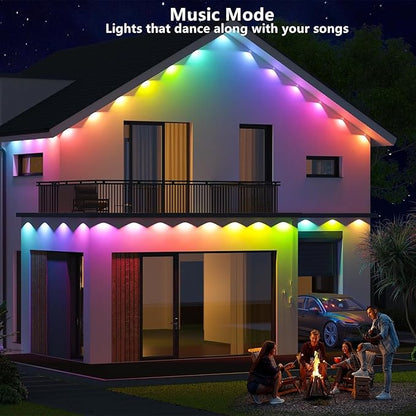 Permanent Outdoor Lights,100ft RGB + IC Smart LED Eaves Lights with App & Remote Control, IP67 Waterproof,for Christmas and All Holiday Decor,Daily and Accent Lighting,House Roof and Garden Lighting