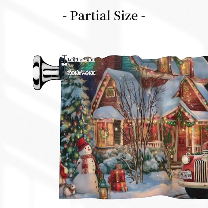 Worltoldb Christmas Red CarCurtain Valance Short Rod Pocket Window Treatment for Living Room Bedroom Kitchen Bathroom 1 Panel 54" W x 18" L