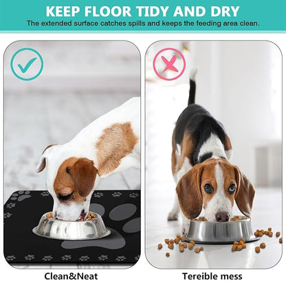 Dog Food Mats for Floor, Absorbent Pet Food Mat - Cat Feeding Mat Quick Dry Dog Bowl Mats for Water Pet Supplies Feeding Placemat 16" x 24" Black