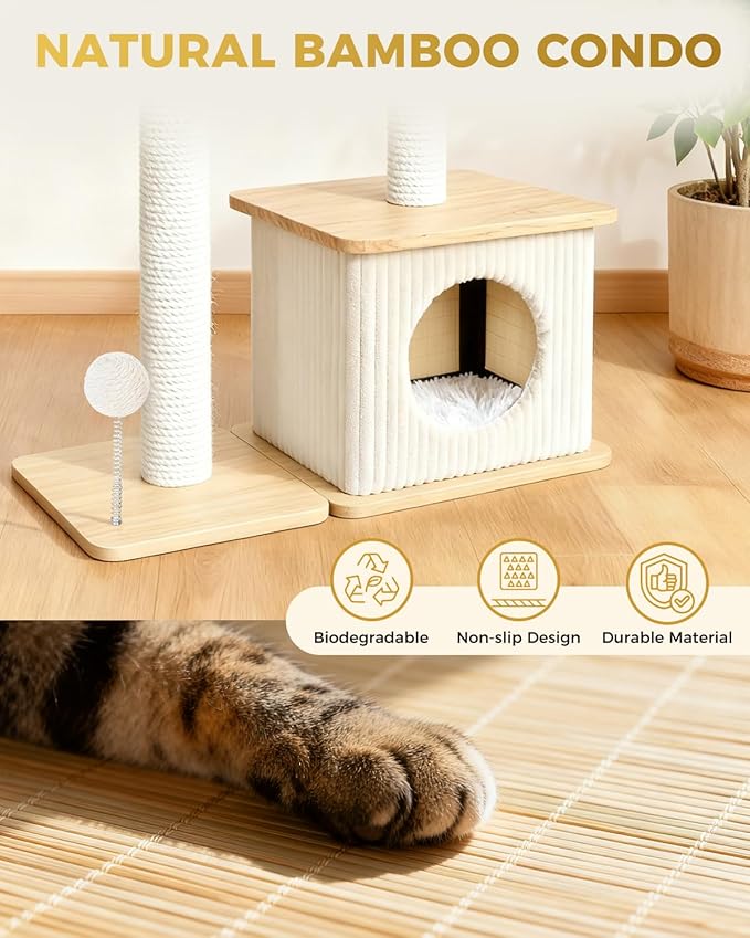 Modern Cat Tree for Indoor Cats, Nordic Loft Style, Wooden Cat Tower with Sisal Scratching Posts, Soft Padded Beds & Cozy Condos, Floor-Mounted for Kittens & Adult Cats